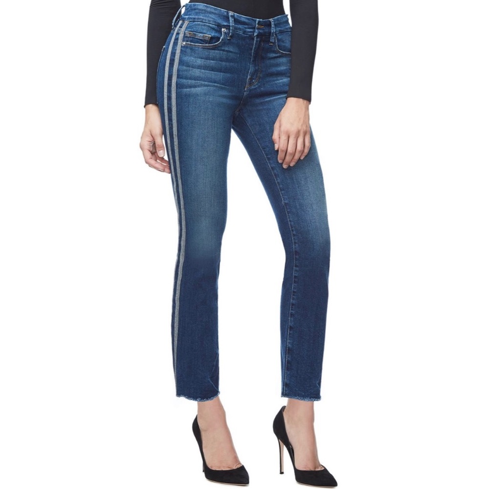 Good American Good Straight Athletic Stripe Jeans
